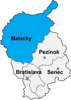 Localisation du district de Malacky dans la région de Bratislava (carte interactive)