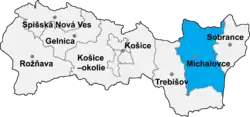 Localisation du distrct de Michalovce dans la région de Košice (carte interactive)