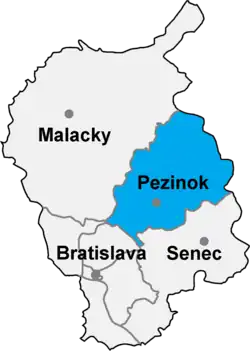 Localisation du district de Pezinok dans la région de Bratislava (carte interactive)