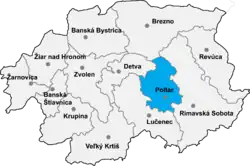 Localisation du district de Poltár dans la région de Banská Bystrica (Carte interactive)