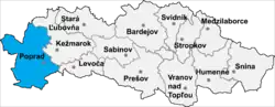 Localisation du district de Poprad dans la région de Prešov (carte interactive)
