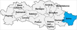 Localisation du district de Snina dans la région de Prešov (carte interactive)