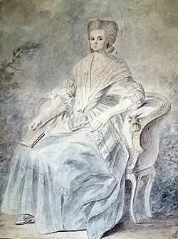 Anonyme, portrait d'Olympe de Gouges.Mine de plomb et aquarelle, XVIIIe&nbsp;siècle. Musée du Louvre.