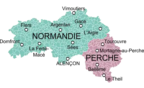 Carte de l'Orne selon le découpage des provinces de l'Ancien Régime