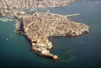 Vue aérienne de l'île d'Ortygie.