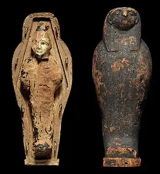 Figurine d'un «&nbsp;Osiris végétant&nbsp;» et son sarcophage (époque ptolémaïque).