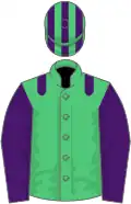 Green, purple epaulets and sleeves, striped cap