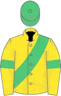 YELLOW, Emerald Green sash, Emerald Green sleeves, Emerald Green cap