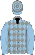 Light blue, grey diamonds on body, hooped cap