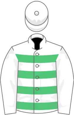 White and emerald green hoops, white sleeves and cap