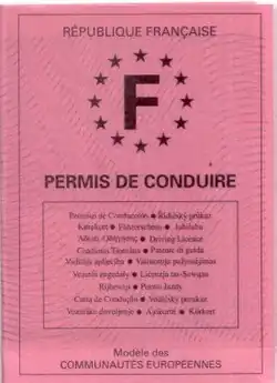 Ancien permis de conduire français.