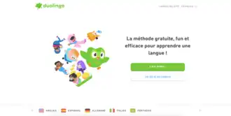 Page d'accueil de Duolingo en 2025.