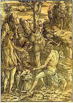 Forge de Vulcain, avec Mars, Vénus et Cupidon.
