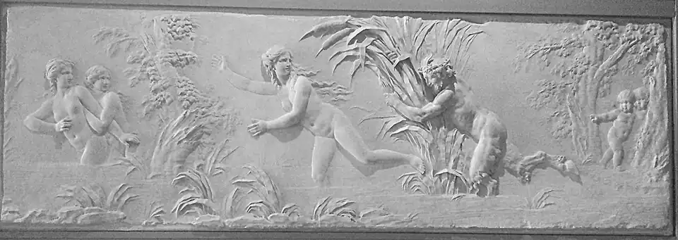 Pan poursuivant Syrinx sous le regard de l’Amour, 1782, pierre de tonnerre, Paris, musée du Louvre.