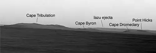 Prise le même jour, vue d'ensemble des différents "caps" bordant la partie occidentale d'Endeavour.