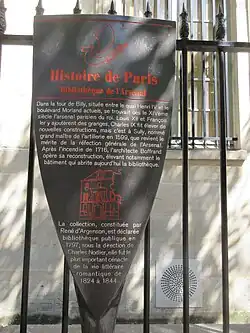Panneau Histoire de Paris « Bibliothèque de l'Arsenal »