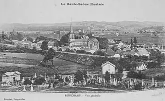 Vue d'une carte postale ancienne représentant une ville minière au XIXe&nbsp;siècle.