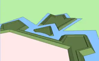 Tenaille double de type « bonnet à prêtre », devant une demi-lune.