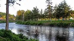 Pêcheur au saumon dans la rivière Matapédia à Causapscal.