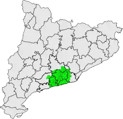Carte montrant la situation du Penedès sur la côte catalane