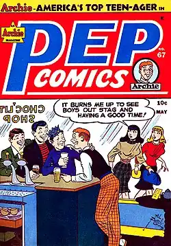 Archie et sa bande figurent désormais seuls en couverture des numéros de l'après-guerre (Pep Comics no&nbsp;67, mai 1948).