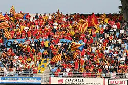 Supporters catalans de l'USA Perpignan lors d'un match au Stade Aimé-Giral de Perpignan.