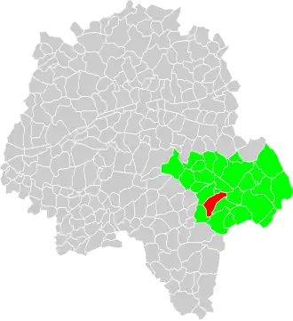 Vue d'une carte indiquant l'emplacement d'une commune dans son département.