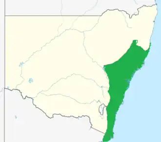 Description de l'image Persoonia linearis range.png.