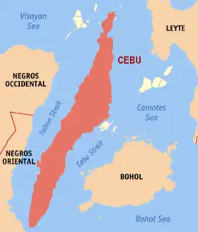 Carte de localisation de Cebu dans la province du même nom.