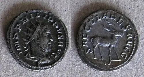 Monnaie authentique, même dessin, légende SAECVLARES AVGG