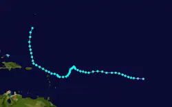 Trajectoire de Philippe traversant l'Atlantique
