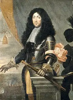 Philippe-François (1625 † 1674), fils du précédent, 4e comte, 3e prince d'Arenberg et du Saint-Empire, 7e duc d'Aerschot, puis 1er duc d'Arenberg, chevalier de la Toison d'or (1646, brevet no&nbsp;413).