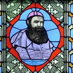 Pierre Bataillon représenté sur un vitrail de l'église Saint Michel (to) de Lapaha.