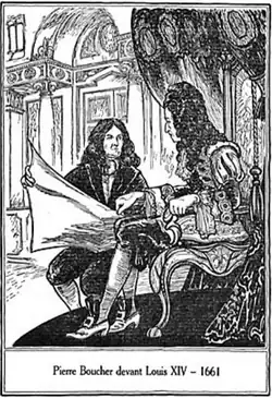 Pierre Boucher devant Louis XIV, 1661.