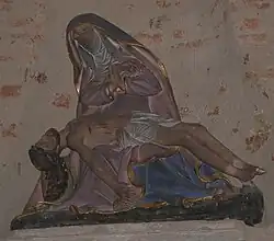 Pietà de la chapelle ND de Pitié de Montredon (46) Pierre peinte du XVIe siècle siècle