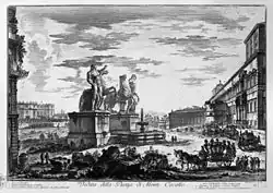 Les deux statues colossales sur une gravure du Piranèse.