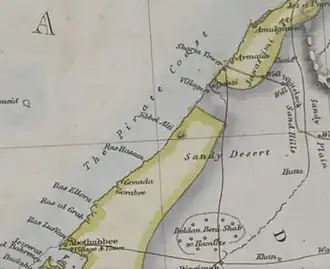 Carte de 1849 montrant la mention de la côte des Pirates.
