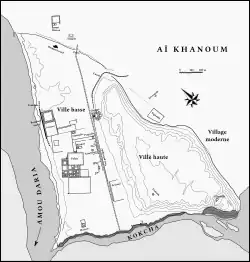 Plan du site d'Aï Khanoum, cité grecque dans l'actuel Afghanistan.