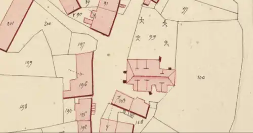 Plan cadastral napoléonien ; le cimetière  se trouve encore au pied de l'église qui n'a pas encore été restaurée.