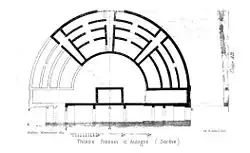 Reproduction en noir et blanc du plan d'un théâtre antique