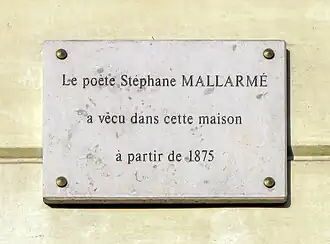 Plaque en hommage à Stéphane Mallarmé au no 89 rue de Rome.