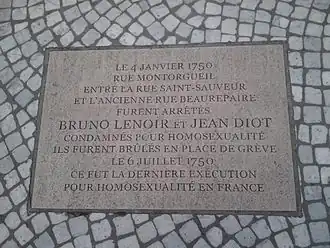 No&nbsp;73 : plaque en mémoirede Jean Diot et Bruno Lenoir.