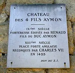 Plaque commémorative du château.