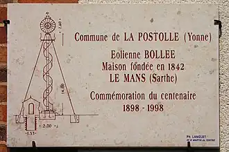 Plaque pour le centenaire de l'éolienne Bollée.