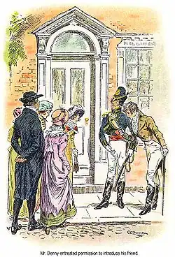 Deux jeunes gens s'inclinent devant un groupe de jeunes filles