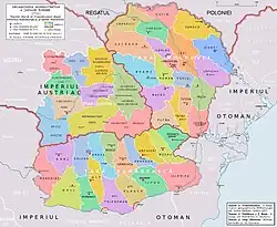 Les Bezirke du grand-duché de Transylvanie et les județe des principautés danubiennes en 1711.