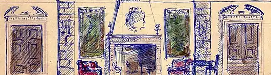 Projet de Renzo Mongiardino pour un salon.