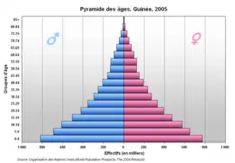 Pyramide des âges de la Guinée en 2005