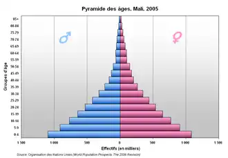 Pyramide des âges du Mali en 2005
