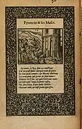 Pyrénéus et les Muses, gravure de Bernard Salomon publiée dans la Métamorphose d'Ovide figurée par Jean de Tournes dans l'édition de 1564.
